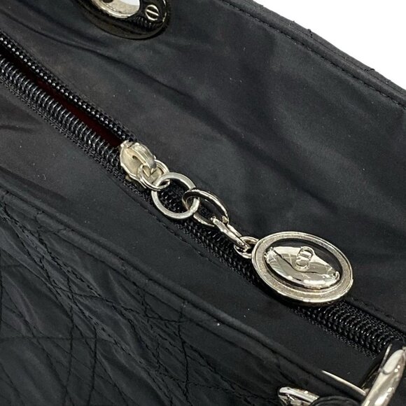 Auth DIOR/ChristianDior Lady Dior Large Bag Black Nylon Leather Handbag - Picture 10 of 16